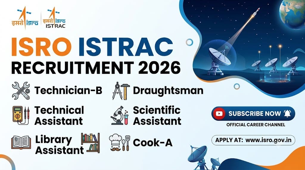 Isro istrac recruitment 2026 1 Isro istrac - technician-b, draughtsman, technical assistant, scientific assistant, library assistant and cook-a recruitment 2026