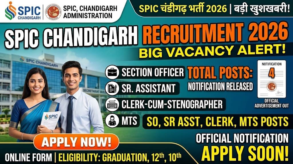 Spic chandigarh recruitment 2026 1 Spic chandigarh section officer, senior assistant, clerk-cum-stenographer and mts recruitment 2026