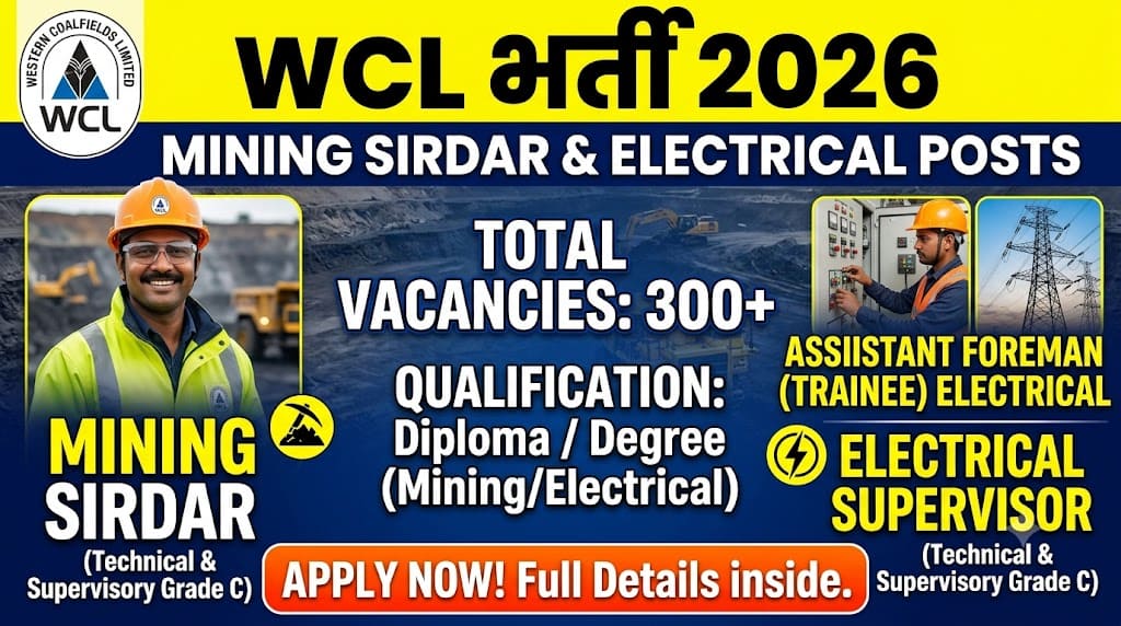 Wcl recruitment 2026 1 Wcl mining sirdar (technical & supervisory grade c), assistant foreman (trainee) electrical / electrical supervisor (technical & supervisory grade c) recruitment 2026
