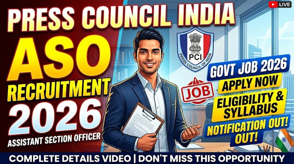 Press council india aso recruitment 2026 2 Press council india assistant section officer (aso) recruitment 2026