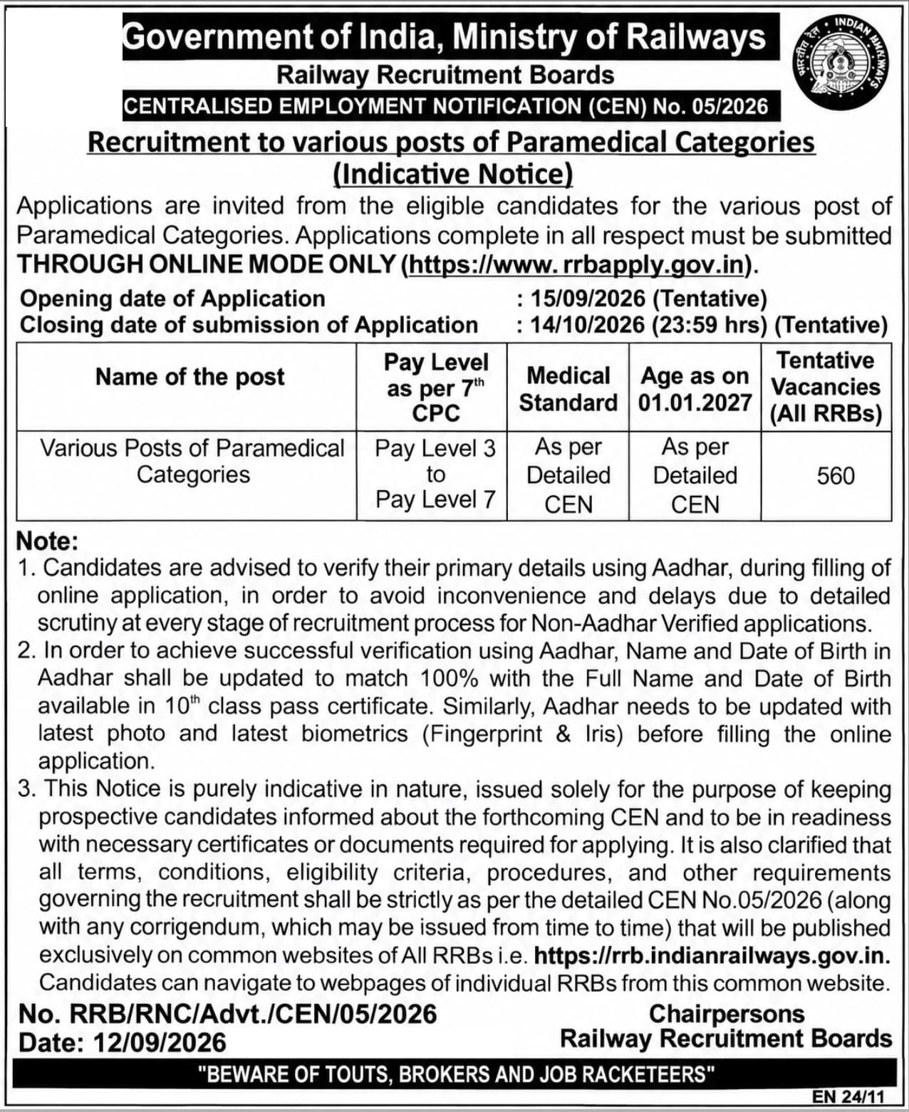 Rrb paramedical staff recruitment 2026 1 Rrb paramedical staff recruitment 2026