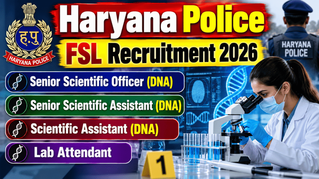 Haryana police fsl recruitment 2026 1 Haryana police fsl senior scientific officer (dna), senior scientific assistant (dna), scientific assistant (dna) and lab attendant recruitment 2026