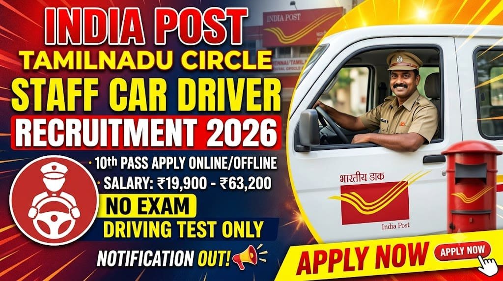 India post tn circle driver recruitment 2026 1 India post tamilnadu circle staff car driver recruitment 2026